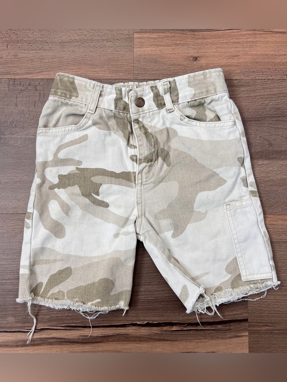 Vintage Boys' Khaki/Faded Green Denim Cargo Cutoff Shorts Size 7